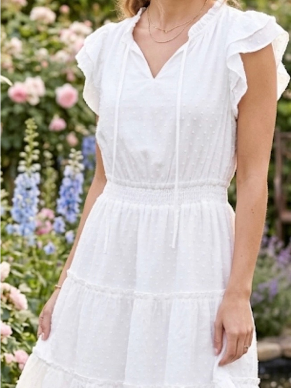 Sweet wander Vintage inspired white Swiss dotted tiered mini dress. New with tag